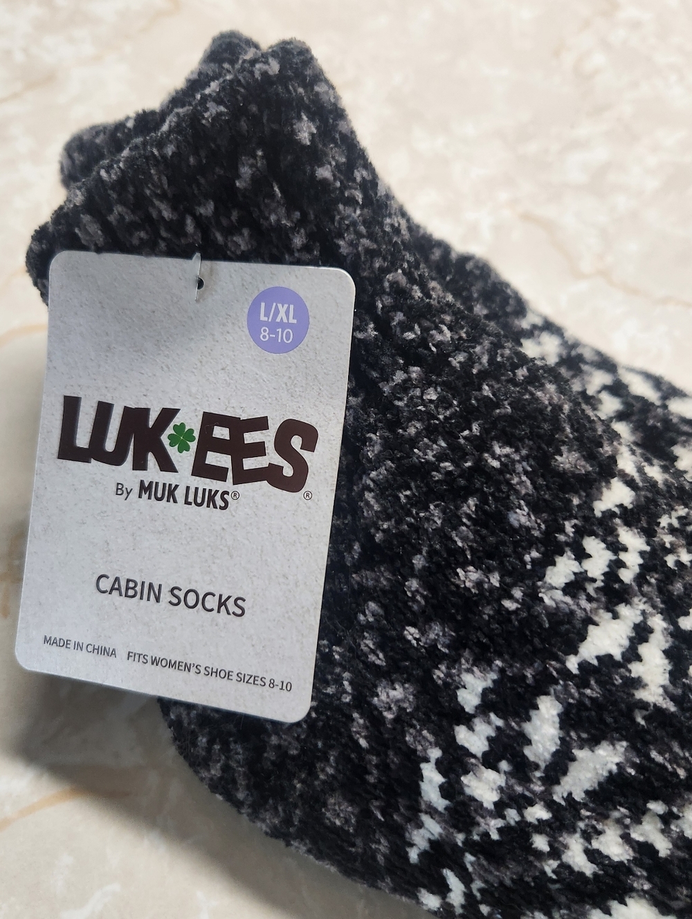 Mukees by Muk Luks Cabin Socks Womens L/XL 8-10 Black Gray New Cozy Warm